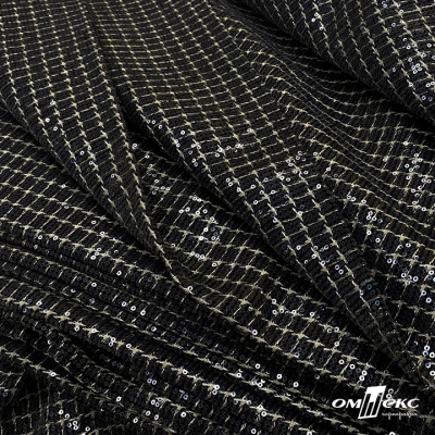 Ткань костюмная с пайетками, 100%полиэстр, 460+/-10 гр/м2, 150см #309 - цв. чёрный - купить в Новошахтинске. Цена 1 203.93 руб.