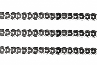 Пайетки "ОмТекс" на нитях, SILVER-BASE, 6 мм С / упак.73+/-1м, цв. 1 - серебро - купить в Новошахтинске. Цена: 468.37 руб.