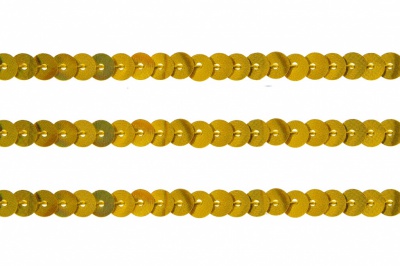 Пайетки "ОмТекс" на нитях, SILVER SHINING, 6 мм F / упак.91+/-1м, цв. 48 - золото - купить в Новошахтинске. Цена: 356.19 руб.